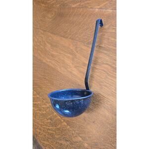 Vintage Black White Speckled Enamelware Ladle Soup Dipper Kitchen Utensil